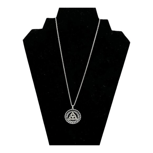 Irish Celtic Trinity Knot Pendant Necklace With Rhinestones On Silver Chain - Picture 12 of 12